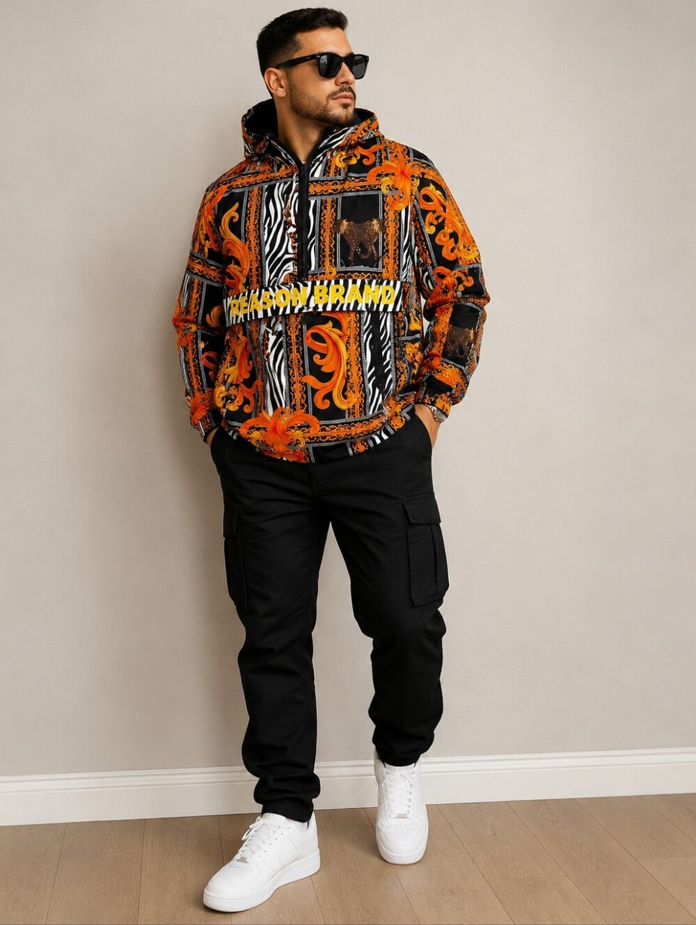 Reason Brand Baroque Animal Print Windbreaker Jacket Men's Medium NWOT